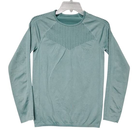 Fabletics Seamless Long Sleeve Top Size XS Washed Arctic Wave Moisture Wicking - Picture 3 of 7